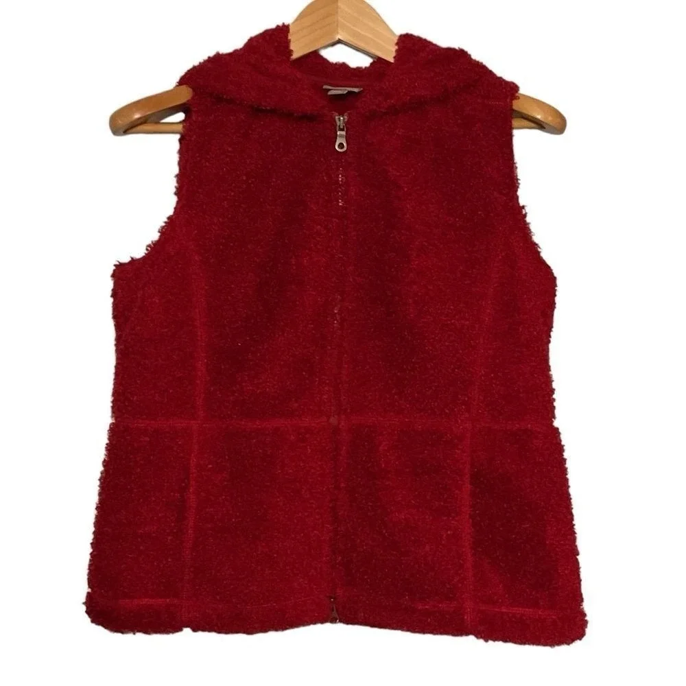 J. Jill Dark Red Hooded Front‎ Zip Sherpa Vest Size M
